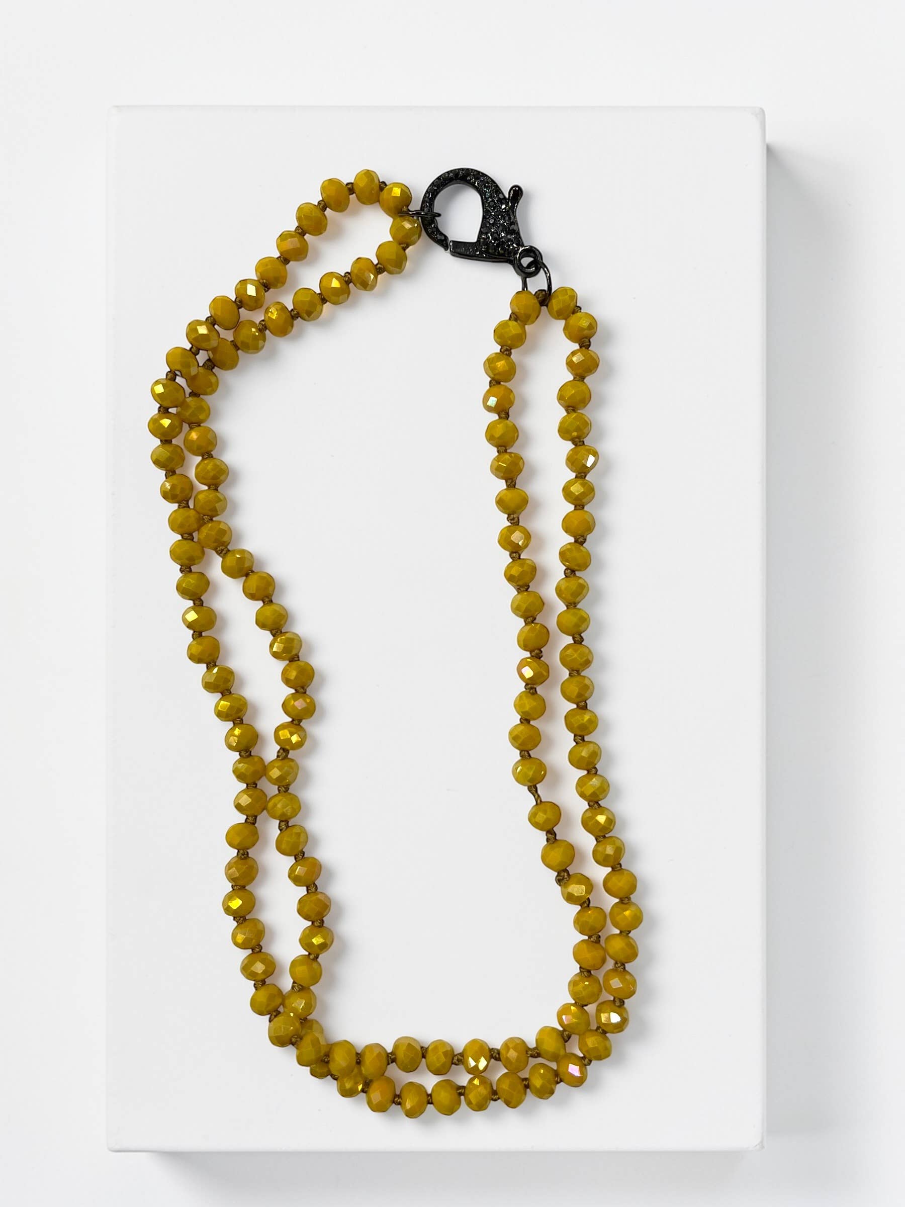 Ava Capri Necklace 18” hand knotted double layer pave necklace