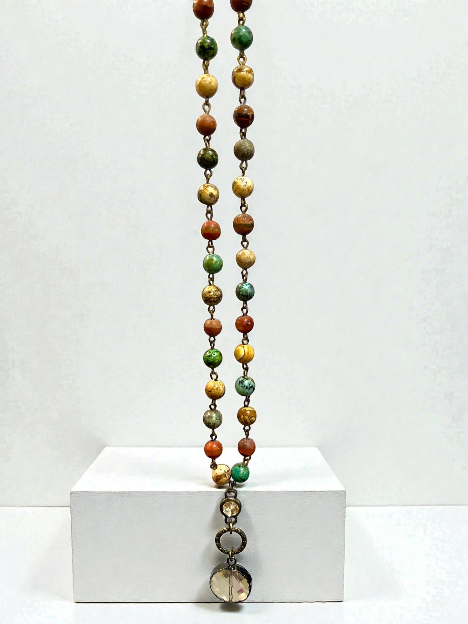 Ava Capri Necklace 20" mixed jasper necklace with round faceted pendant