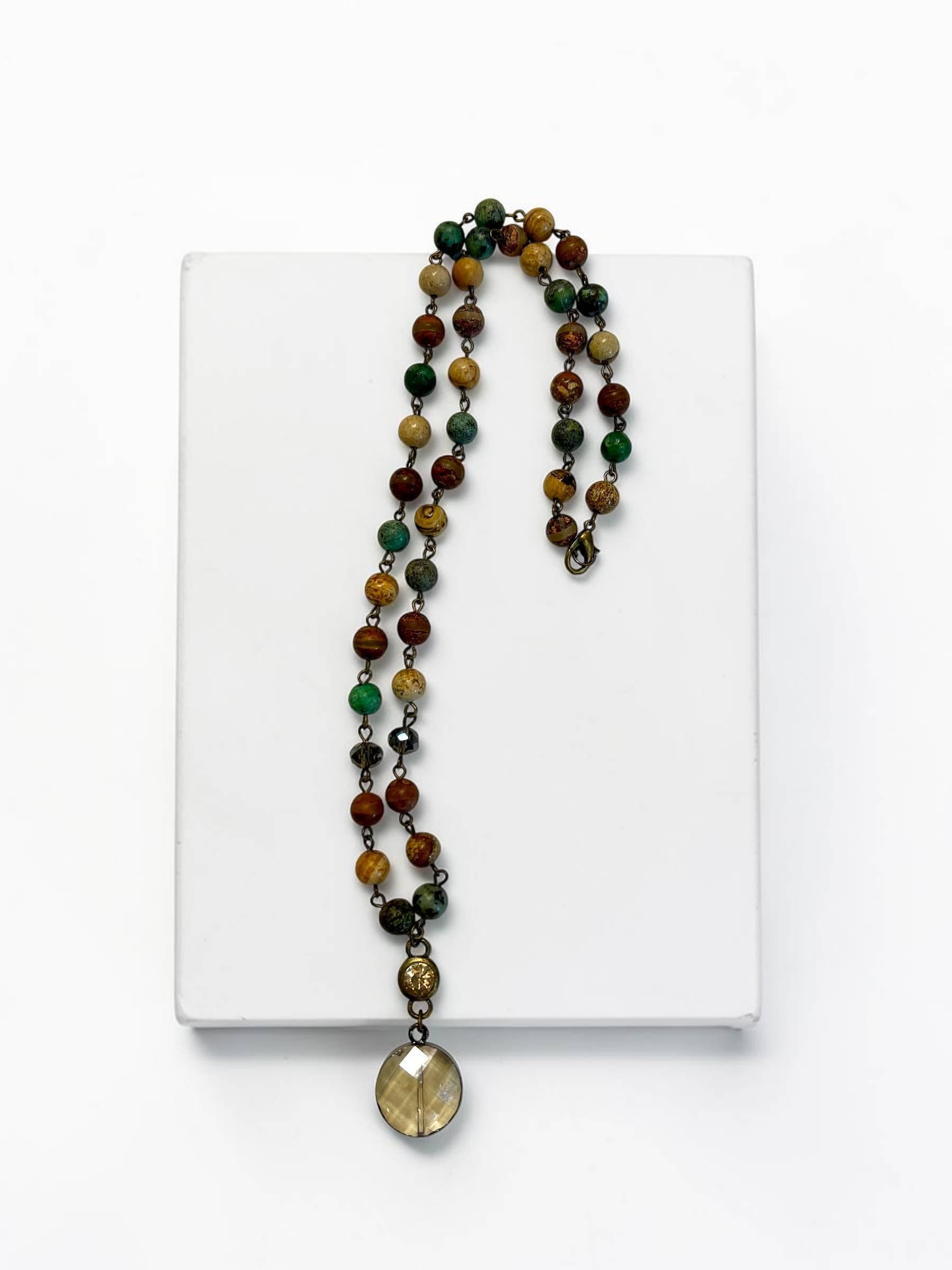Ava Capri Necklace 20" mixed jasper necklace with round faceted pendant