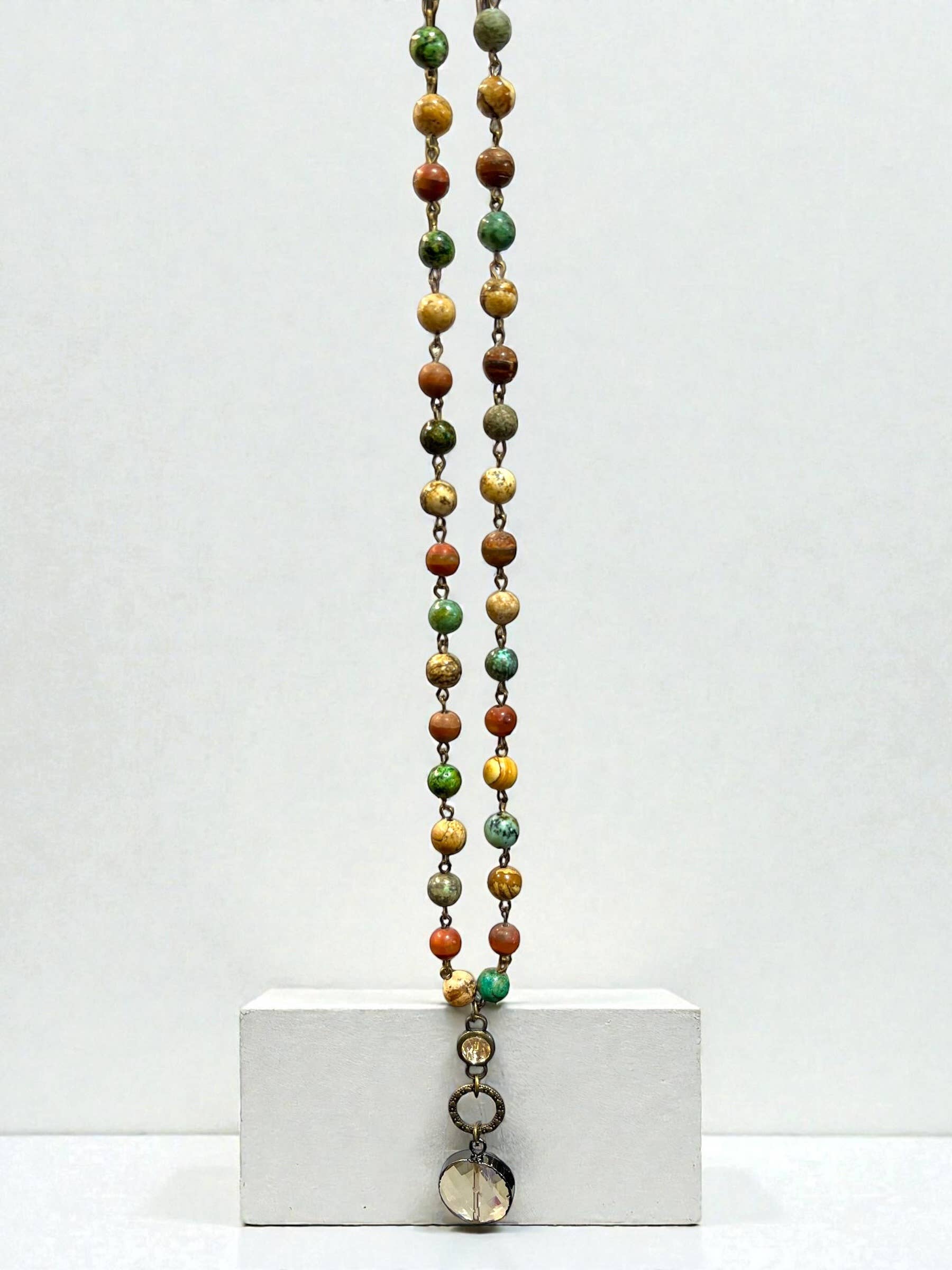 Ava Capri Necklace 20" mixed jasper necklace with round faceted pendant