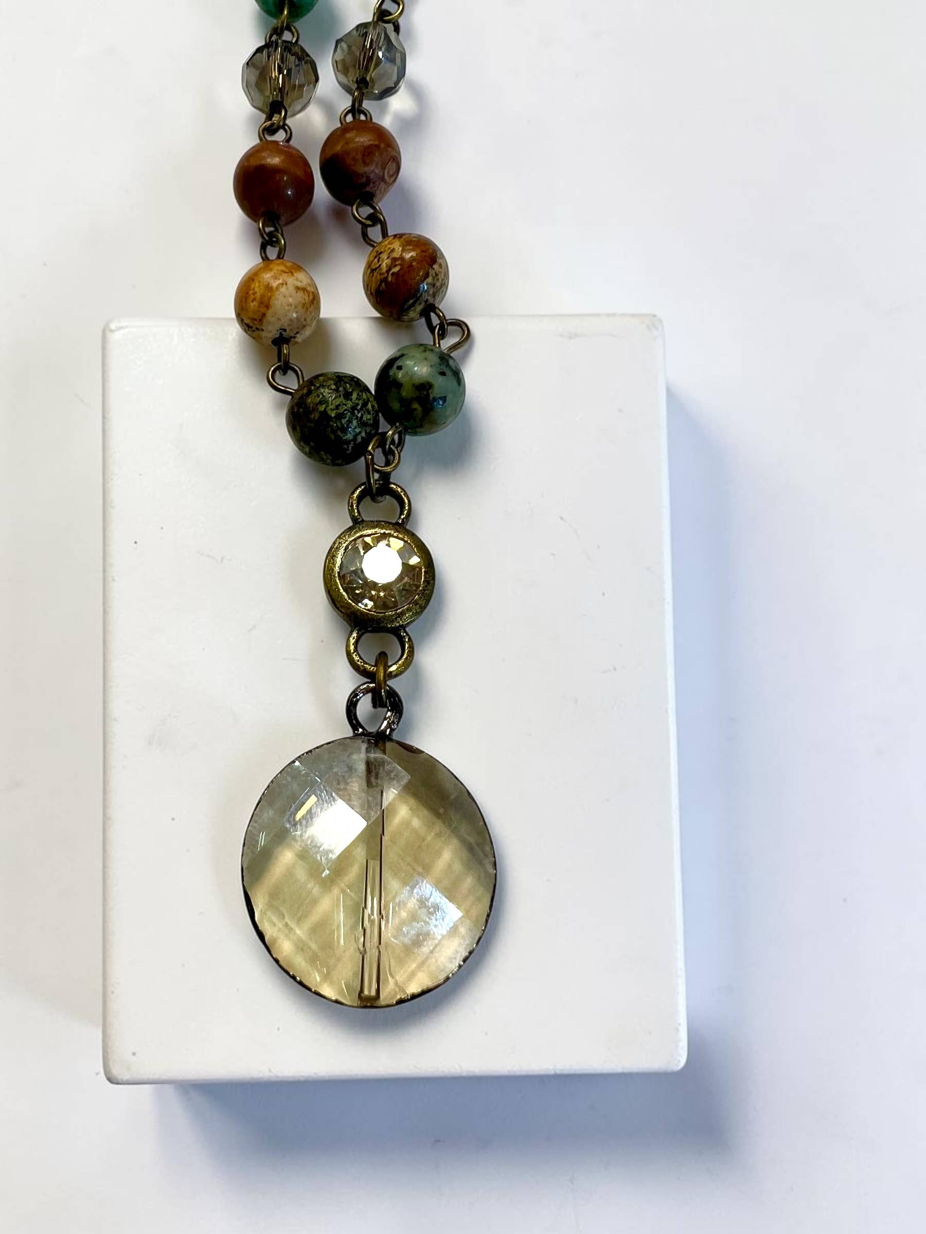 Ava Capri Necklace 20" mixed jasper necklace with round faceted pendant