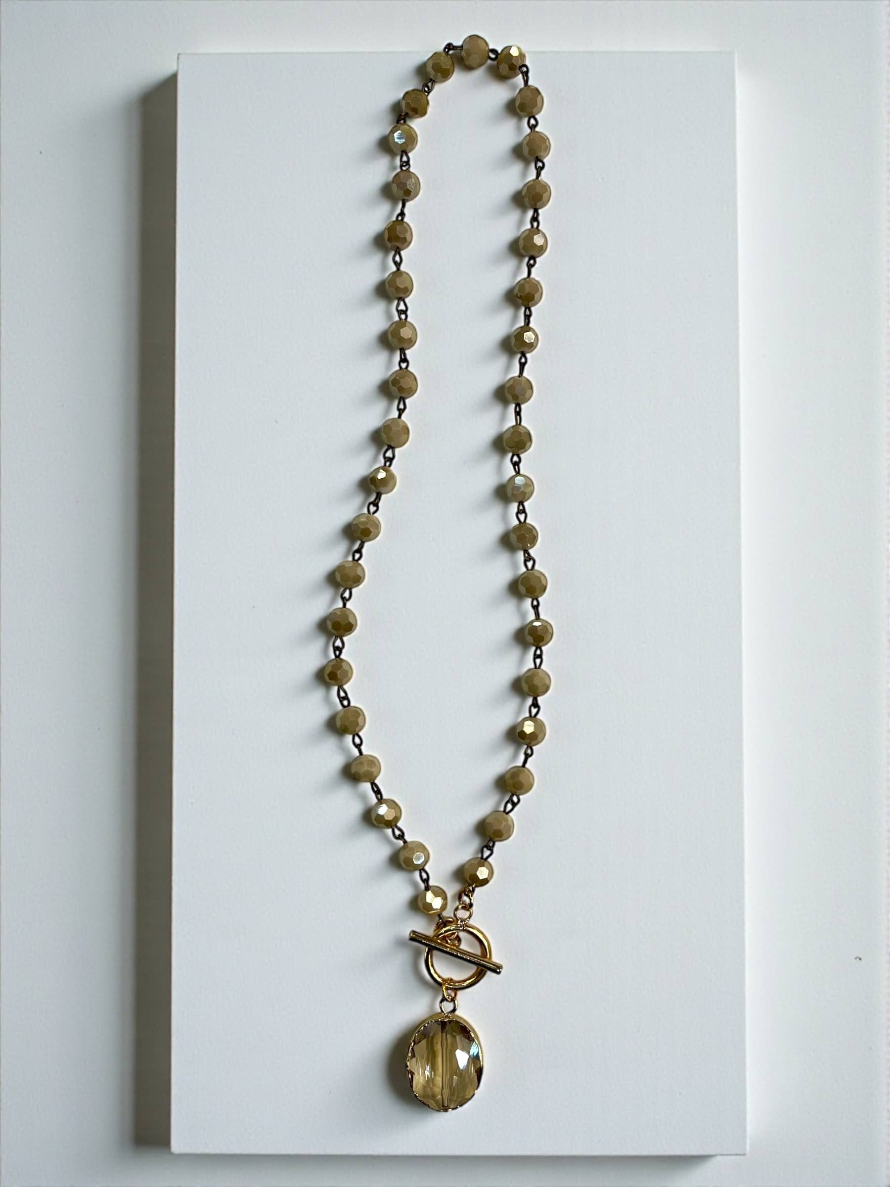 Ava Capri Necklace Ivory 20" Necklace with Gold Toggle and Oval Drop Pendant