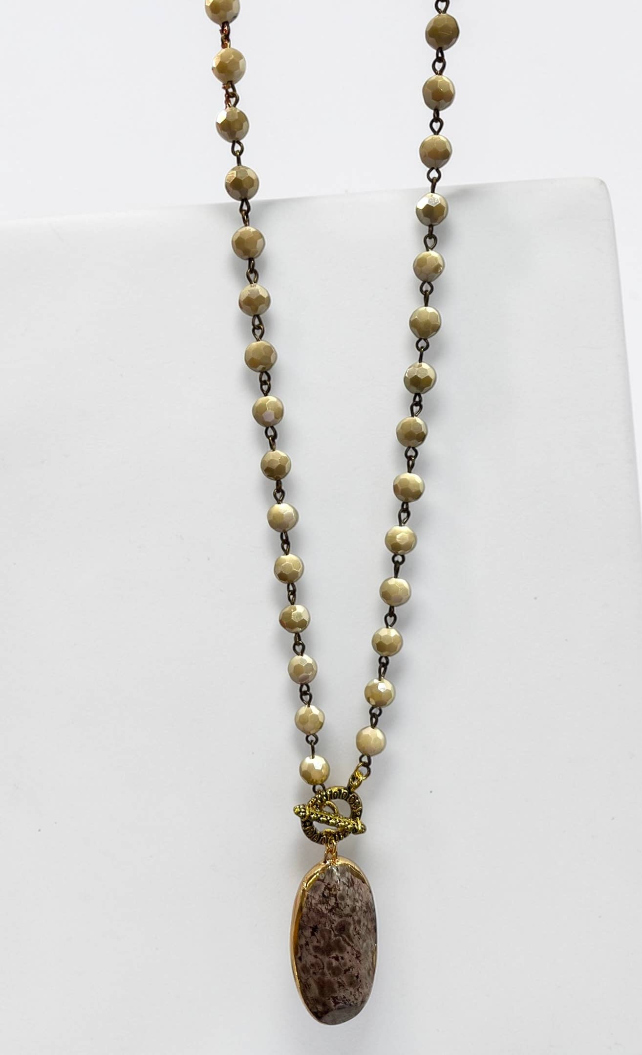 Ava Capri Necklace Jasper Pendant 20" toggle necklace