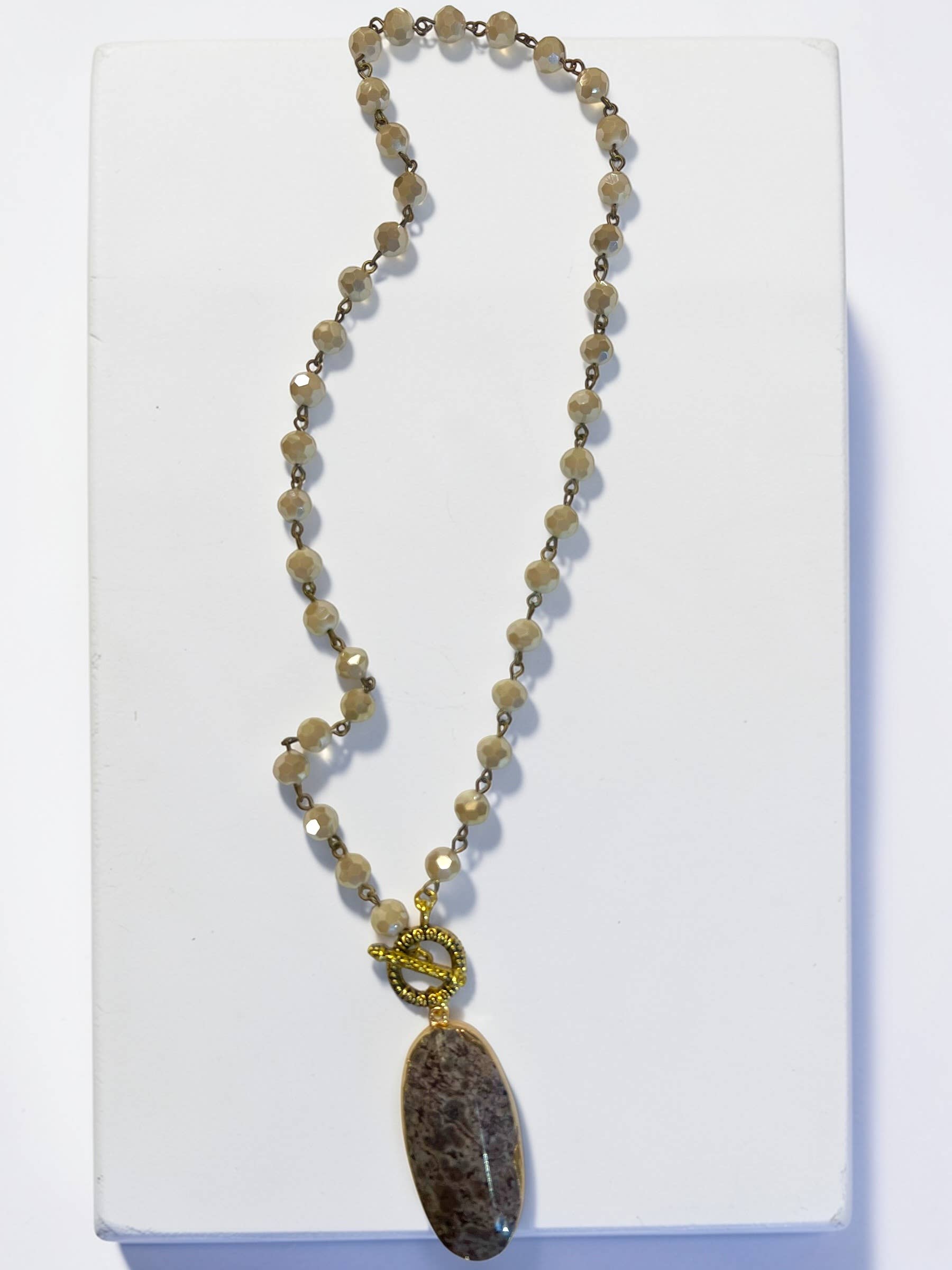Ava Capri Necklace Jasper Pendant 20" toggle necklace