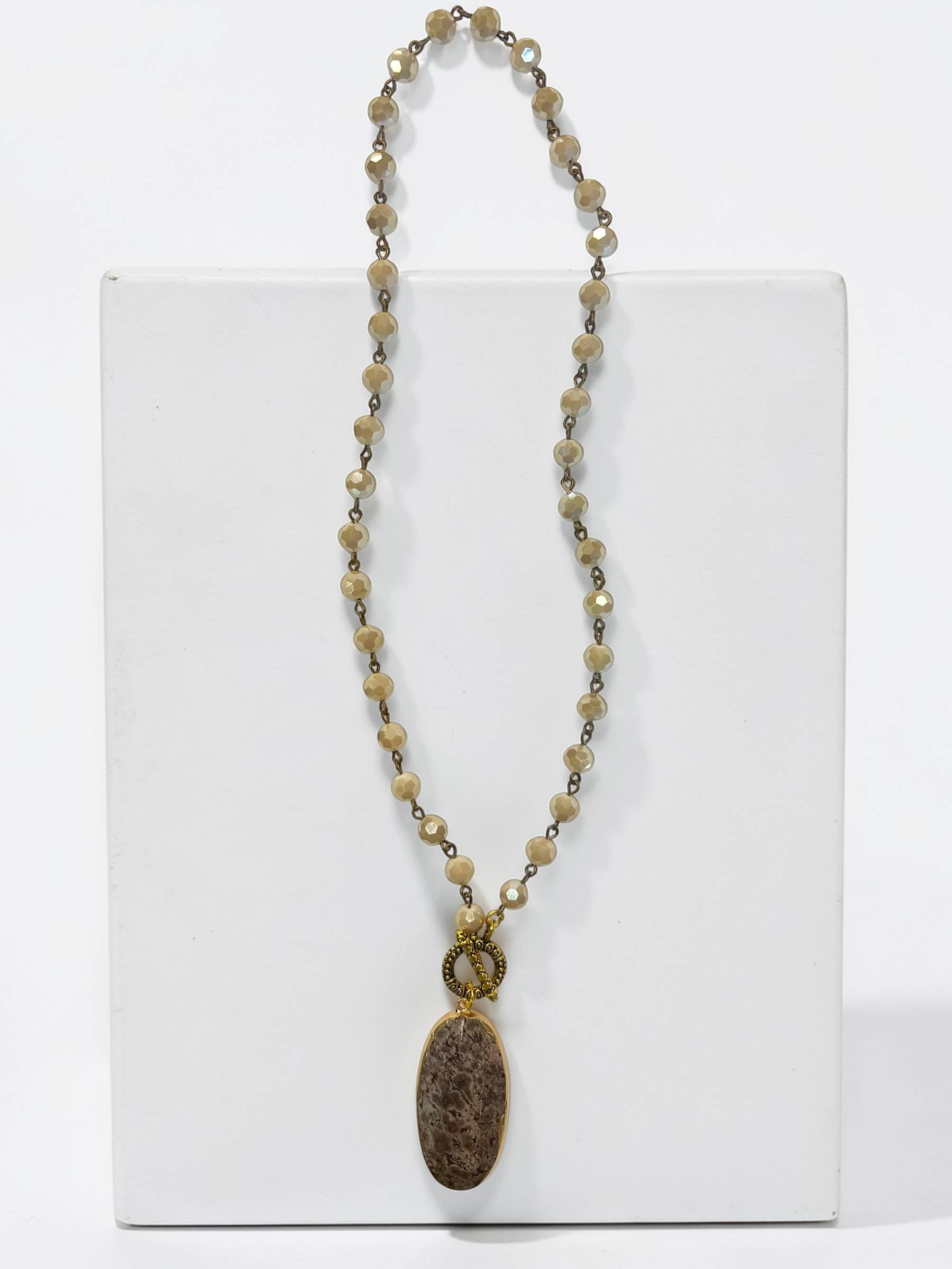 Ava Capri Necklace Jasper Pendant 20" toggle necklace
