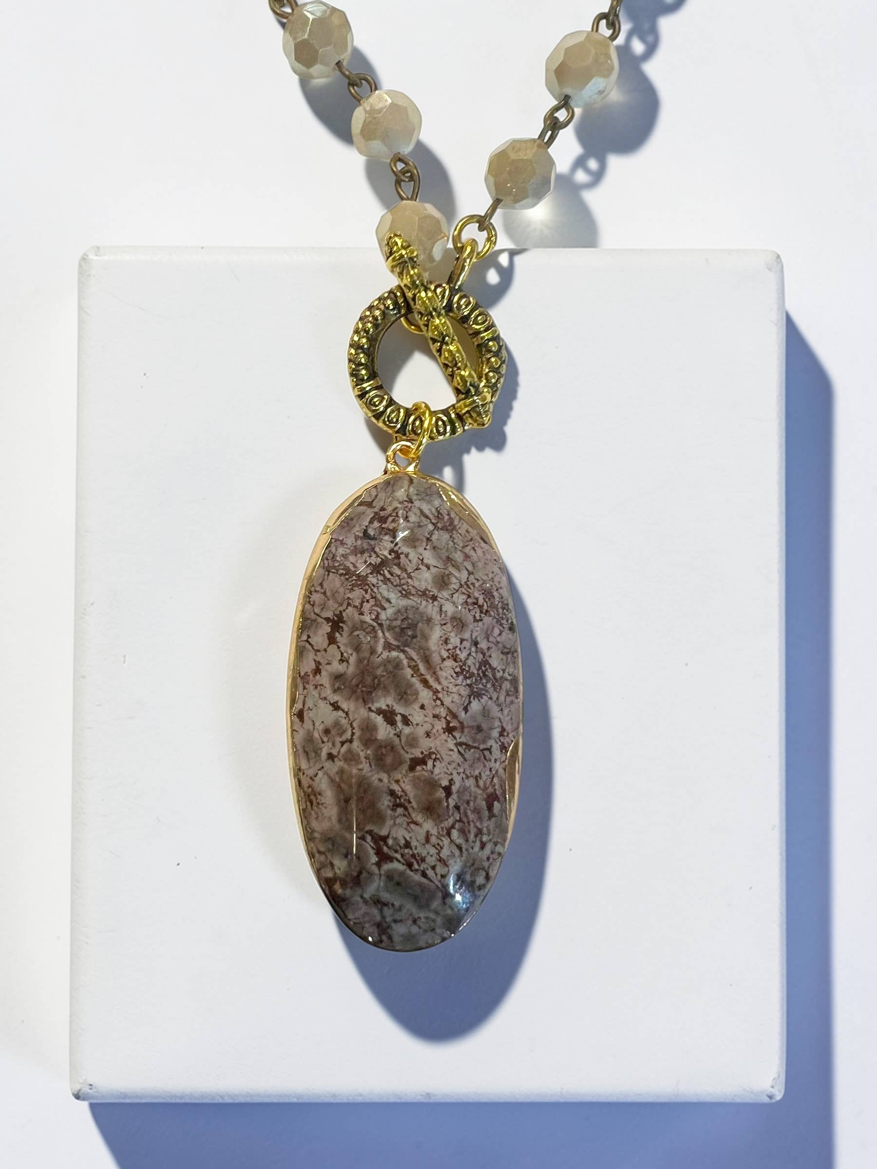 Ava Capri Necklace Jasper Pendant 20" toggle necklace