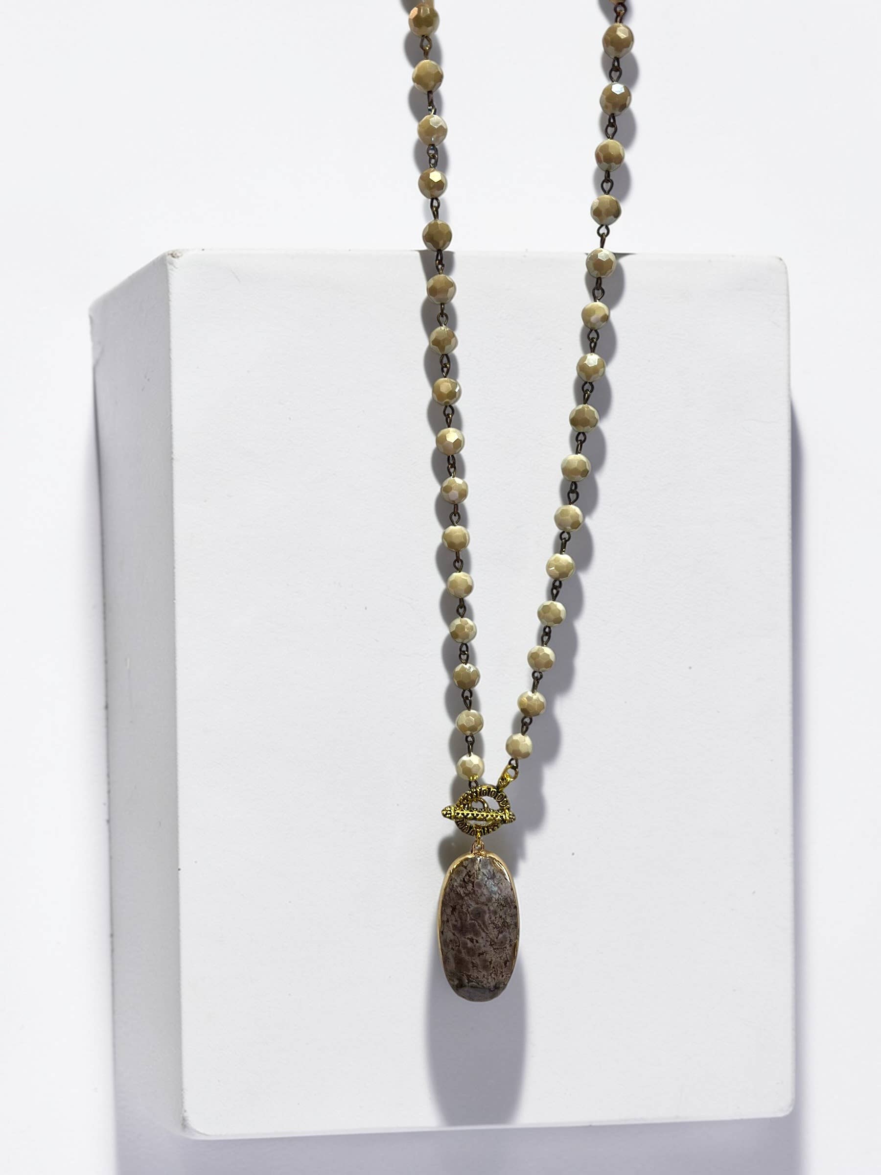 Ava Capri Necklace Jasper Pendant 20" toggle necklace