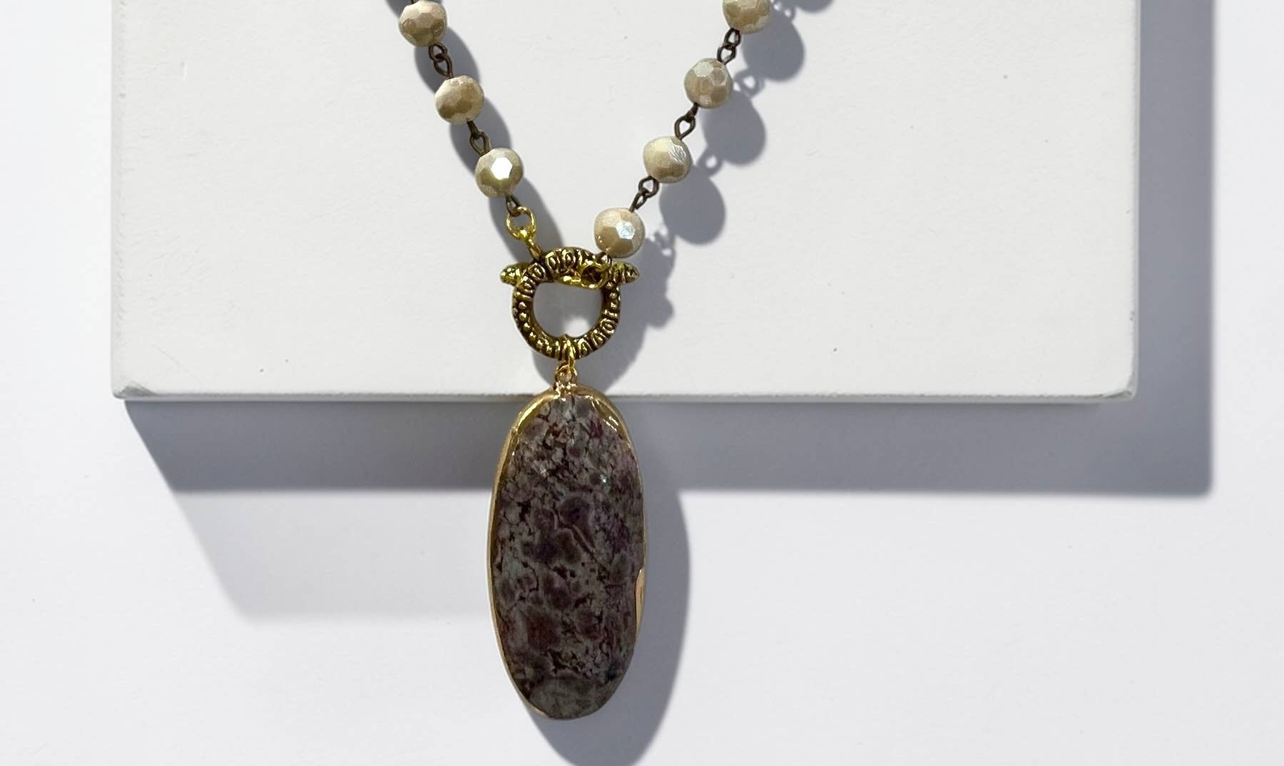 Ava Capri Necklace Jasper Pendant 20" toggle necklace
