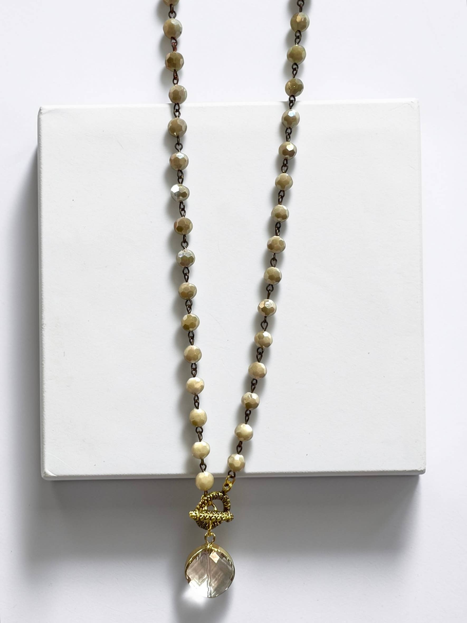 Ava Capri Necklace Jenna toggled 20" ivory Necklace with faceted pendant