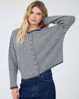 Blu Pepper Cardigan CHARCOAL STRIPE RAW EDGE DROP SHOULDER KNIT CARDIGAN