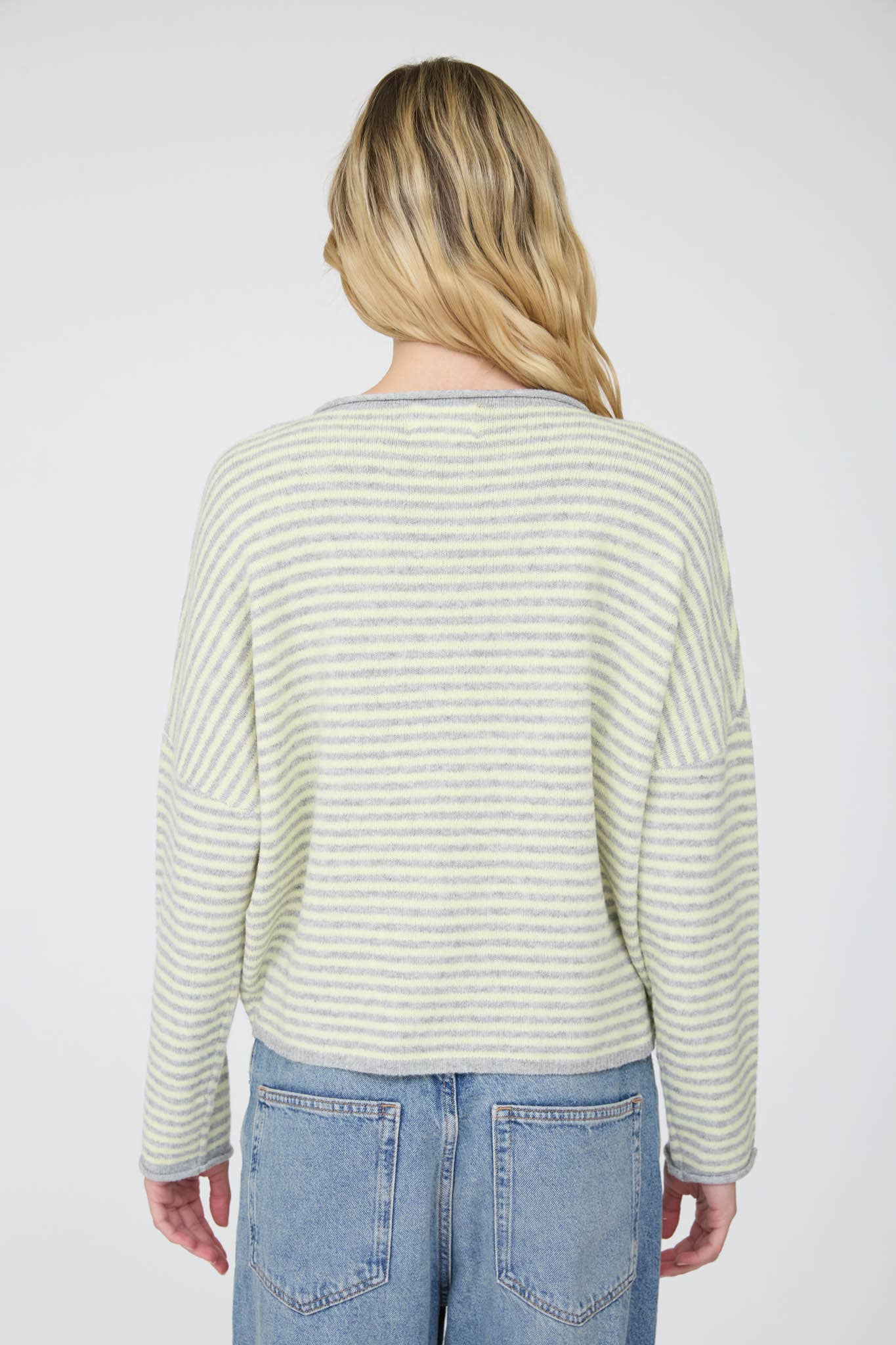 Blu Pepper Cardigan STRIPE RAW EDGE DROP SHOULDER KNIT CARDIGAN