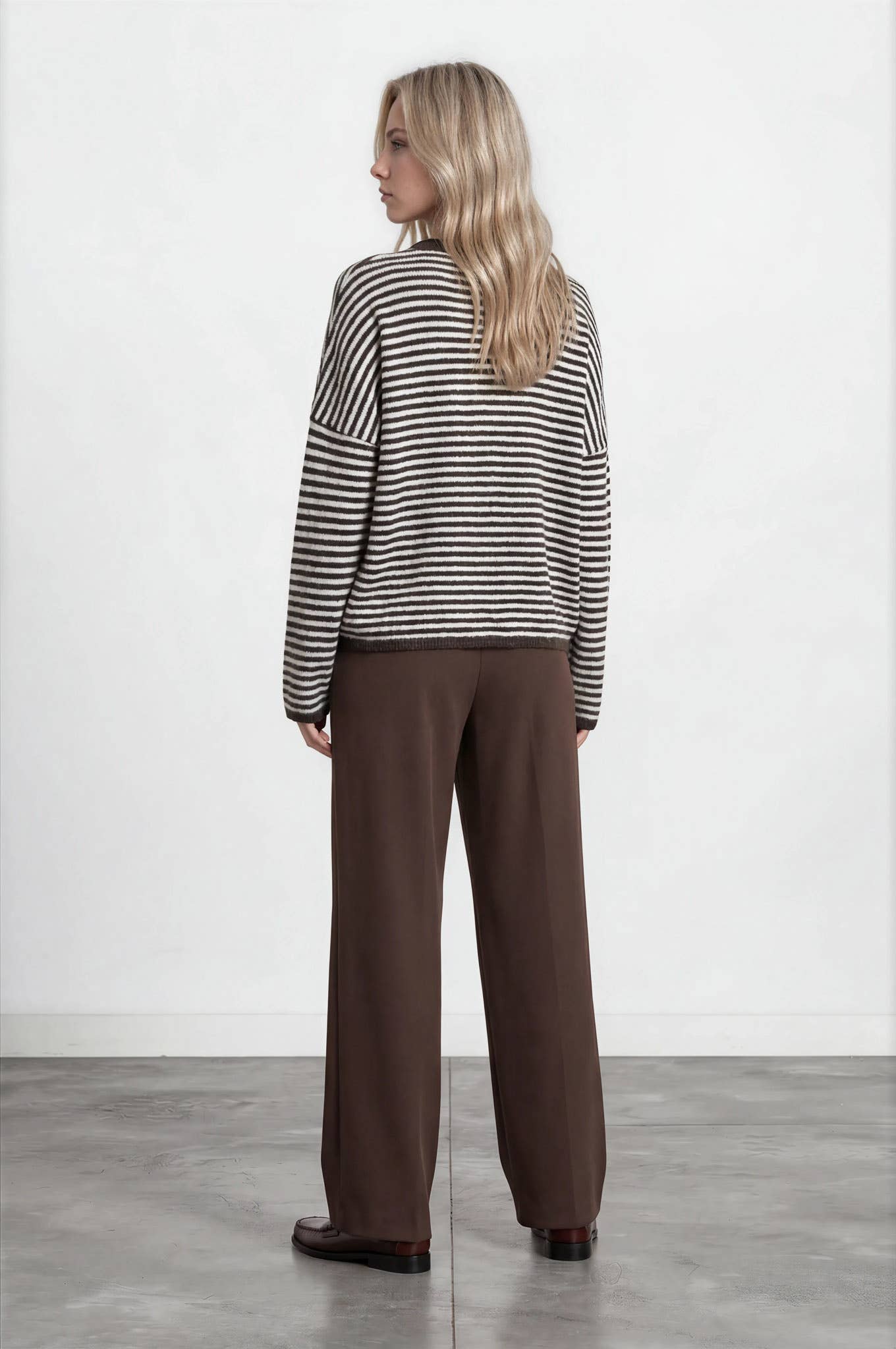 Blu Pepper Cardigan STRIPE RAW EDGE DROP SHOULDER KNIT CARDIGAN