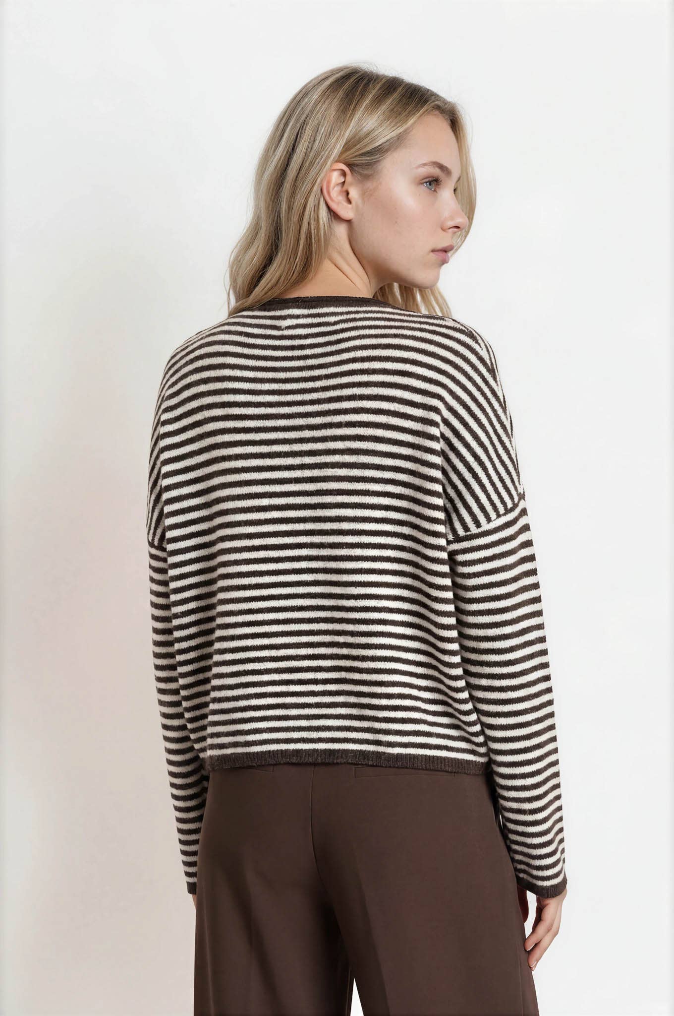 Blu Pepper Cardigan STRIPE RAW EDGE DROP SHOULDER KNIT CARDIGAN