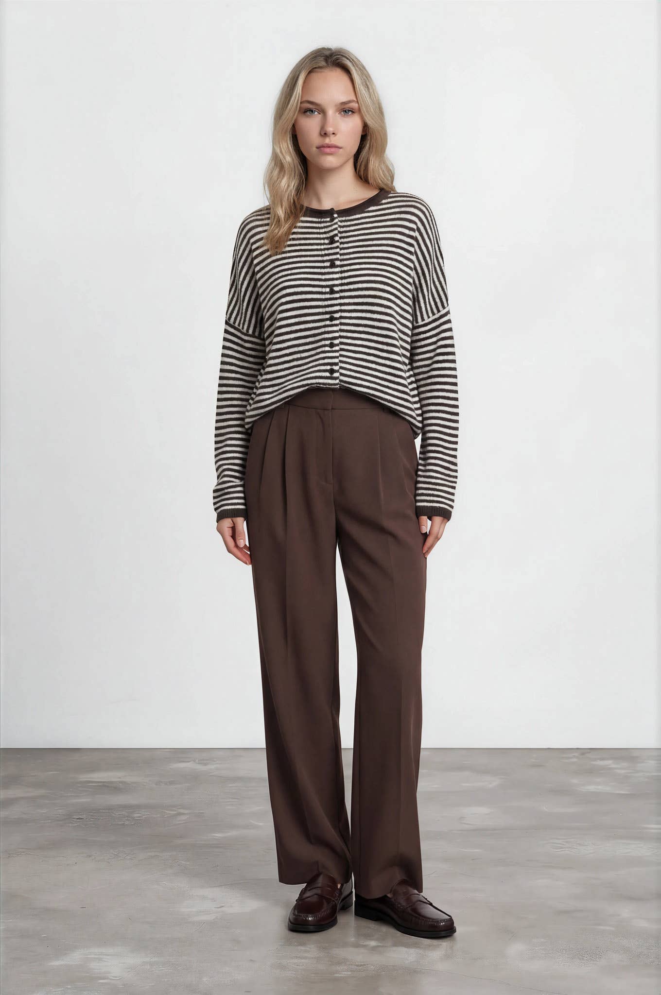 Blu Pepper Cardigan STRIPE RAW EDGE DROP SHOULDER KNIT CARDIGAN