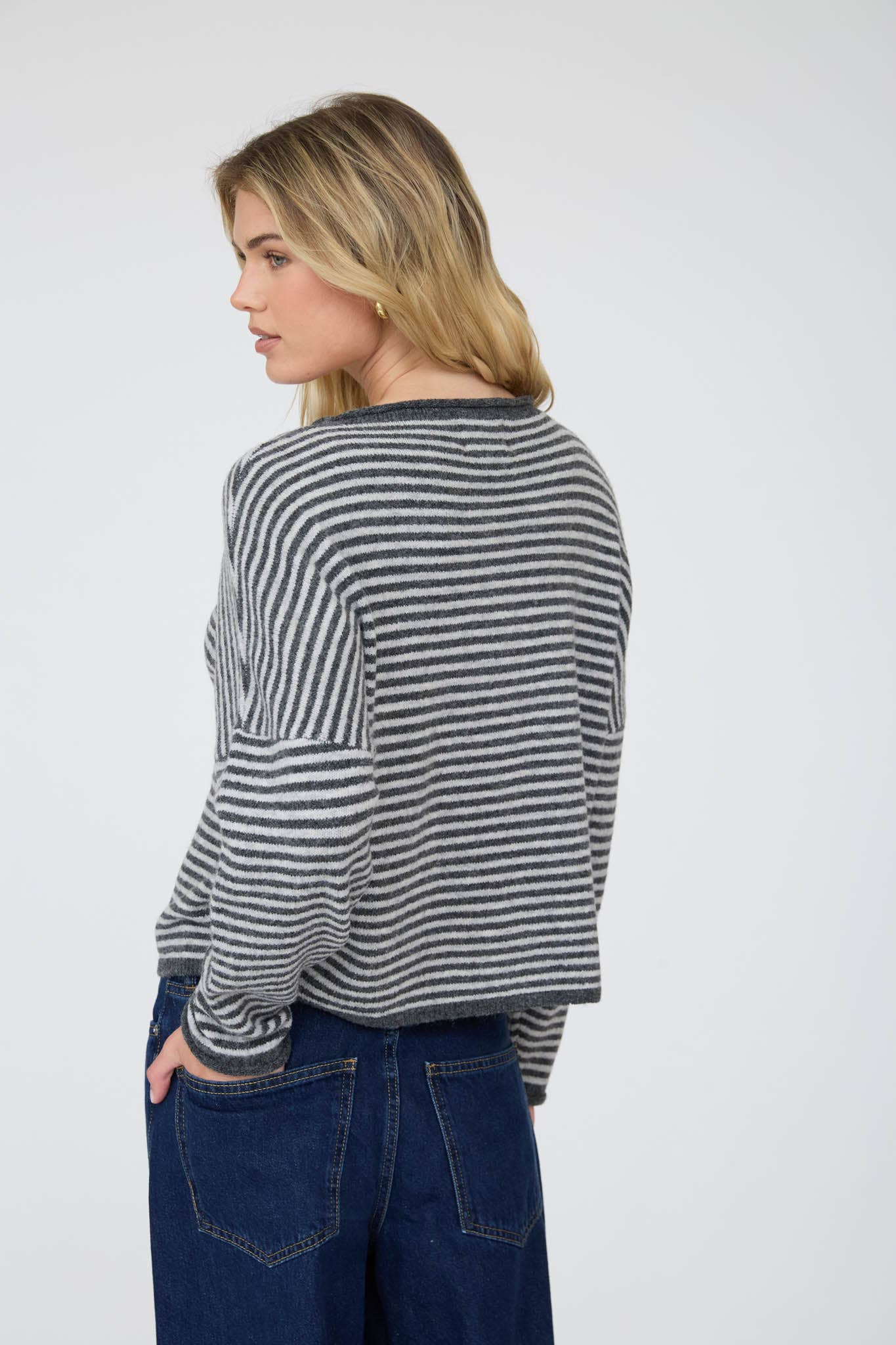 Blu Pepper Cardigan STRIPE RAW EDGE DROP SHOULDER KNIT CARDIGAN