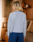 Blu Pepper Cardigan STRIPE RAW EDGE DROP SHOULDER KNIT CARDIGAN