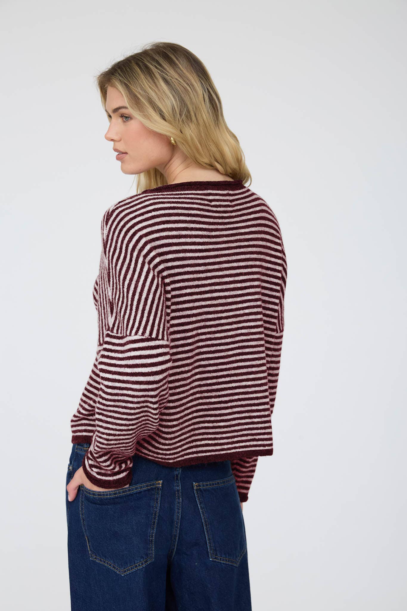 Blu Pepper Cardigan STRIPE RAW EDGE DROP SHOULDER KNIT CARDIGAN