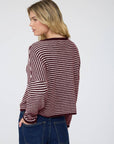 Blu Pepper Cardigan STRIPE RAW EDGE DROP SHOULDER KNIT CARDIGAN