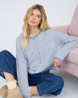 Blu Pepper Cardigan STRIPE RAW EDGE DROP SHOULDER KNIT CARDIGAN