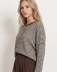 Blu Pepper Cardigan STRIPE RAW EDGE DROP SHOULDER KNIT CARDIGAN