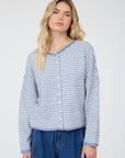 Blu Pepper Cardigan STRIPE RAW EDGE DROP SHOULDER KNIT CARDIGAN