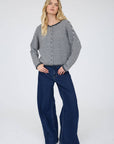 Blu Pepper Cardigan STRIPE RAW EDGE DROP SHOULDER KNIT CARDIGAN