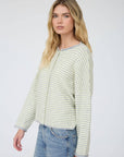 Blu Pepper Cardigan STRIPE RAW EDGE DROP SHOULDER KNIT CARDIGAN