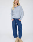 Blu Pepper Cardigan STRIPE RAW EDGE DROP SHOULDER KNIT CARDIGAN