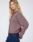 Blu Pepper Cardigan STRIPE RAW EDGE DROP SHOULDER KNIT CARDIGAN