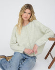 Blu Pepper Cardigan STRIPE RAW EDGE DROP SHOULDER KNIT CARDIGAN