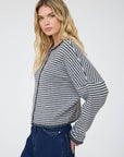 Blu Pepper Cardigan STRIPE RAW EDGE DROP SHOULDER KNIT CARDIGAN