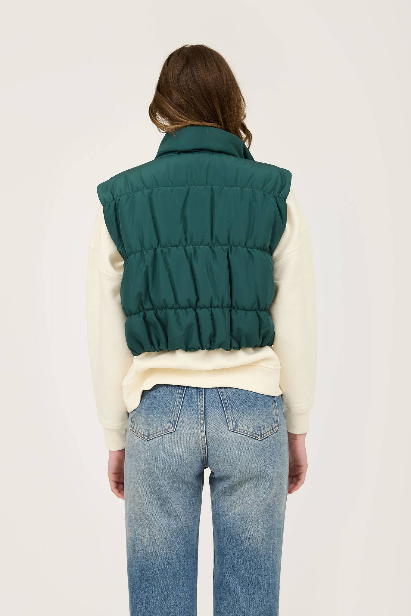 Blu Pepper HUNTER GREEN CROPPED ZIP UP CARGO PUFFER VEST