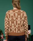Blu Pepper KHAKI MULTI CHECKERED GINGERBREAD JACQUARD KNIT SWEATER