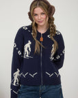 Blu Pepper NAVY SKI PATTERN SHAWL COLLAR ZIP-UP KNIT CARDIGAN