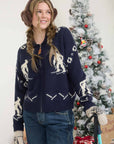 Blu Pepper NAVY SKI PATTERN SHAWL COLLAR ZIP-UP KNIT CARDIGAN