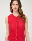 Blu Pepper Sweater Blu Pepper Crew Neck Sleeveless Knit Cardigan (Red)