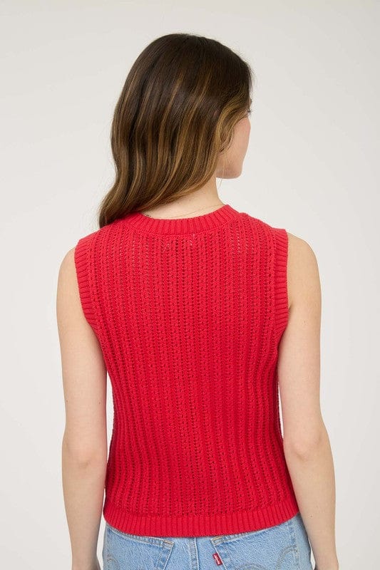 Blu Pepper Sweater Blu Pepper Crew Neck Sleeveless Knit Cardigan (Red)