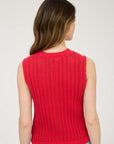 Blu Pepper Sweater Blu Pepper Crew Neck Sleeveless Knit Cardigan (Red)