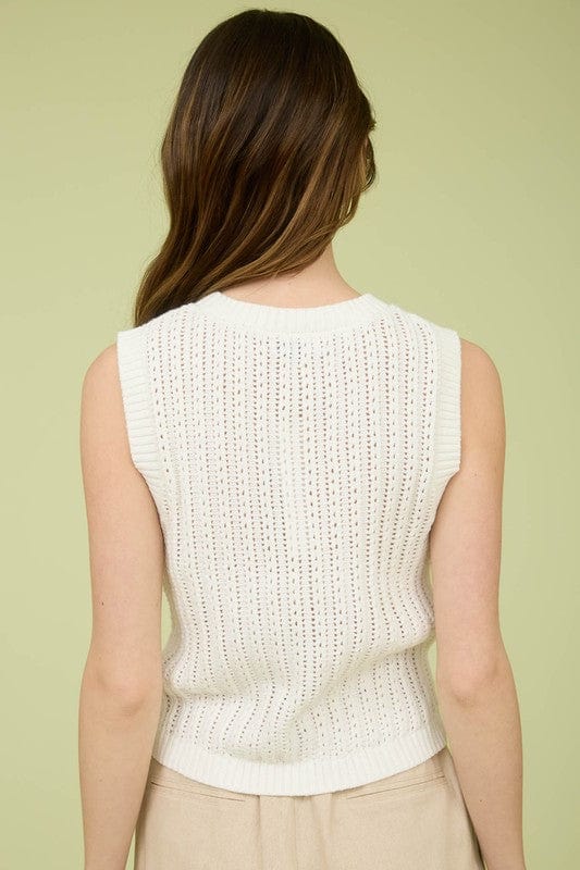 Blu Pepper Sweater Blu Pepper Crew Neck Sleeveless Knit Cardigan (White)