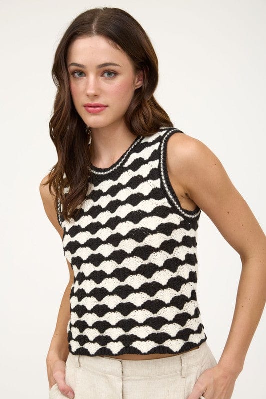 Blu Pepper Sweater Blu Pepper Scalloped Pattern Pullover Sweater Vest (Black)