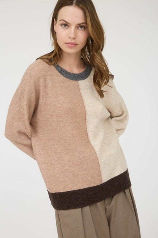 Blu Pepper Sweater Colorblock Front Seam Long Sleeve Knit Sweater