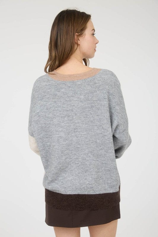 Blu Pepper Sweater Colorblock Front Seam Long Sleeve Knit Sweater