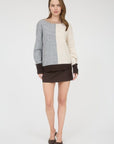 Blu Pepper Sweater Gray / Small Colorblock Front Seam Long Sleeve Knit Sweater