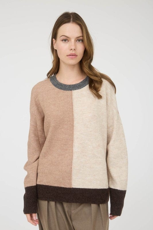 Blu Pepper Sweater Khaki / Small Colorblock Front Seam Long Sleeve Knit Sweater