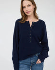 Blu Pepper Sweater Navy / Small Raglan Long Sleeve Henley Sweater