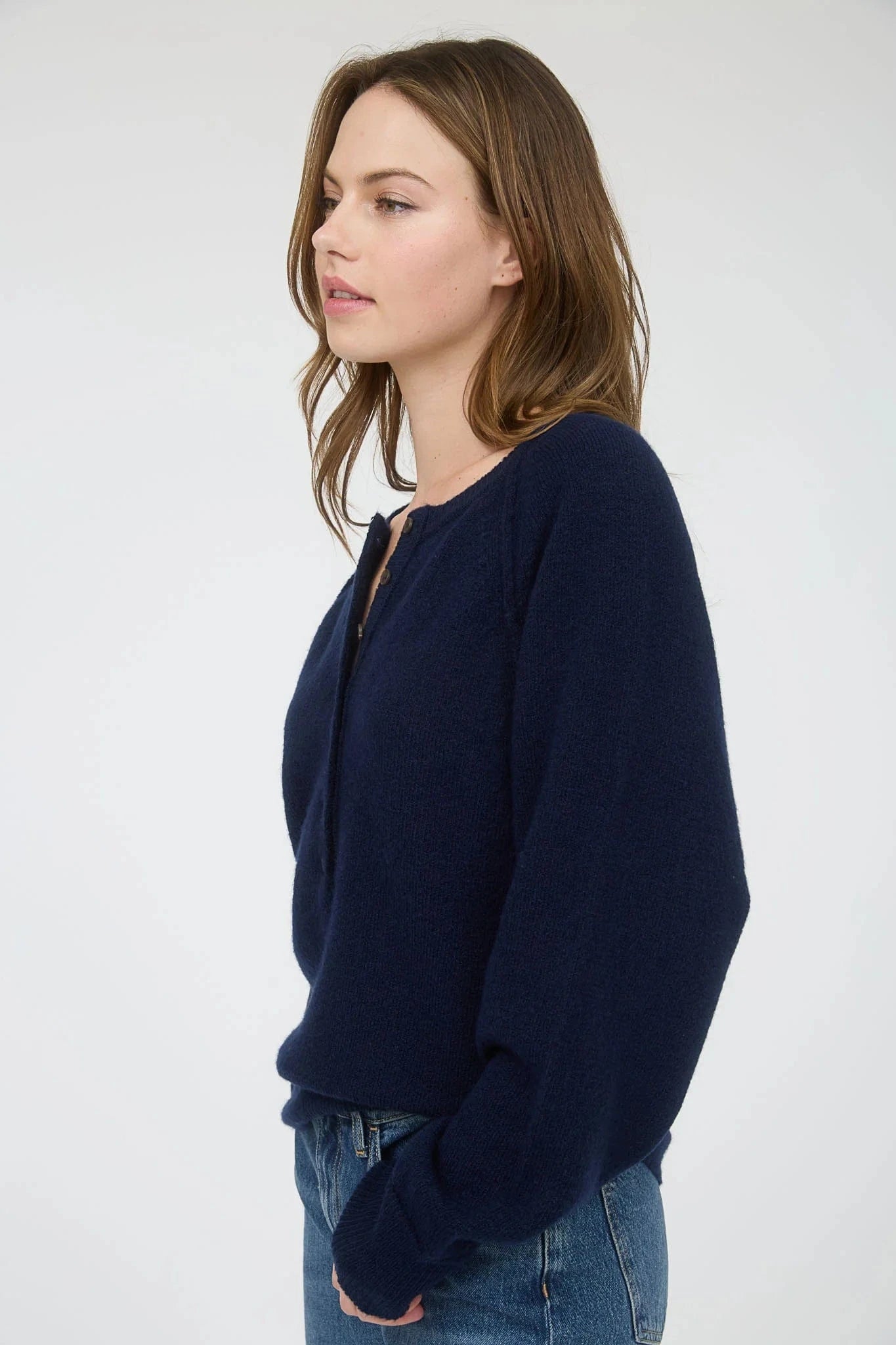Blu Pepper Sweater Raglan Long Sleeve Henley Sweater