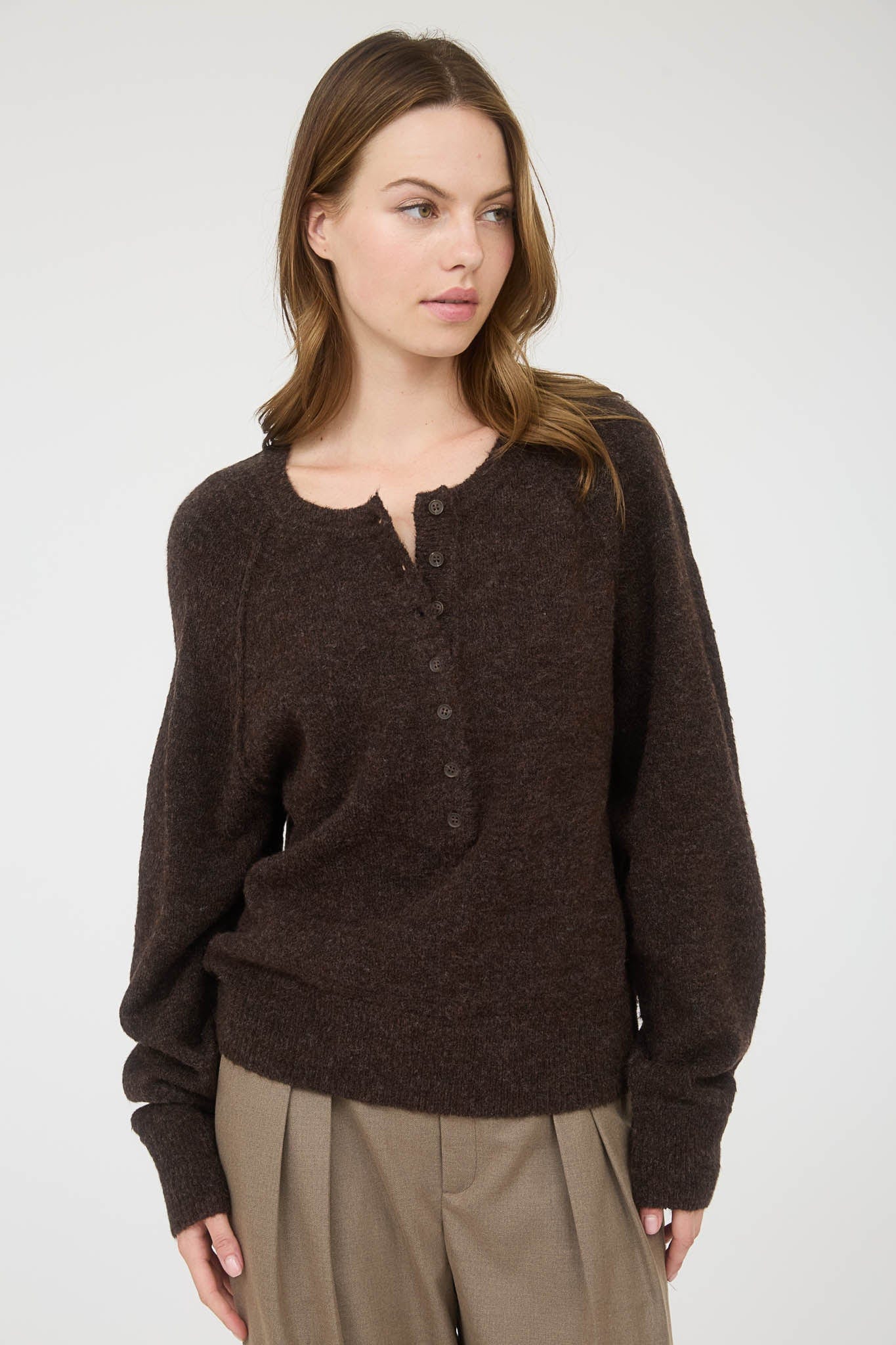 Blu Pepper Sweater Raglan Long Sleeve Henley Sweater
