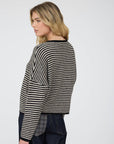 J.O.A STRIPE RAW EDGE BUTTON DOWN LONG SLEEVE CARDIGAN