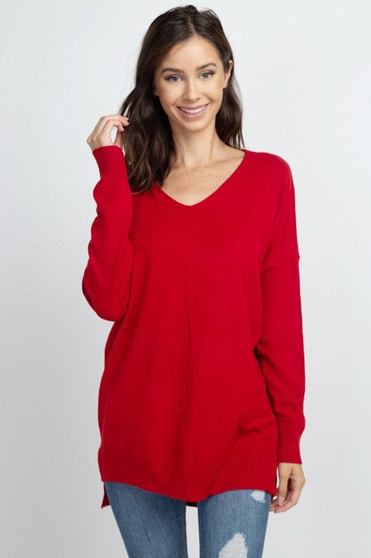 Dreamers top Bright Red / Medium/Large Dreamers Basic V-Neck Sweater
