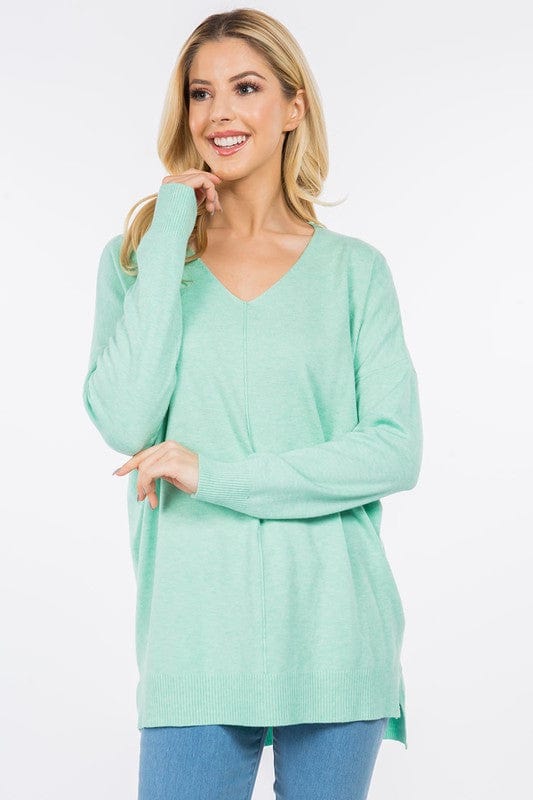 Dreamers top Heather Clearwater / Medium/Large Dreamers Basic V-Neck Sweater